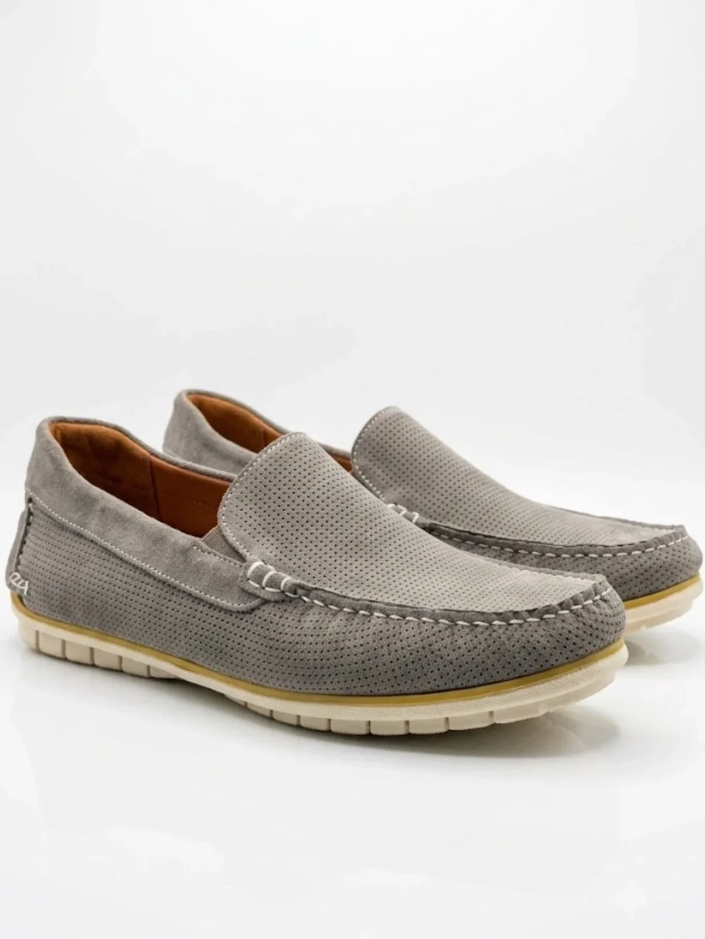 Johnston & Murphy Sheepskin Leather Shoes Gray Yellow Accent .